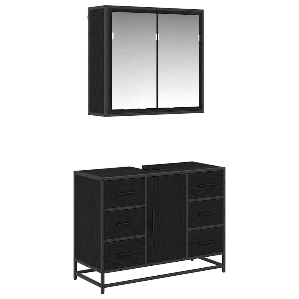 Badeværelsesmøbel sæt med skuffe 2 pcs Sort eg 80 x 33 x 60 cm