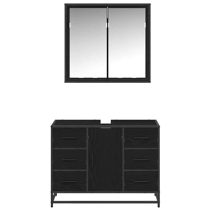 Badeværelsesmøbel sæt med skuffe 2 pcs Sort eg 80 x 33 x 60 cm