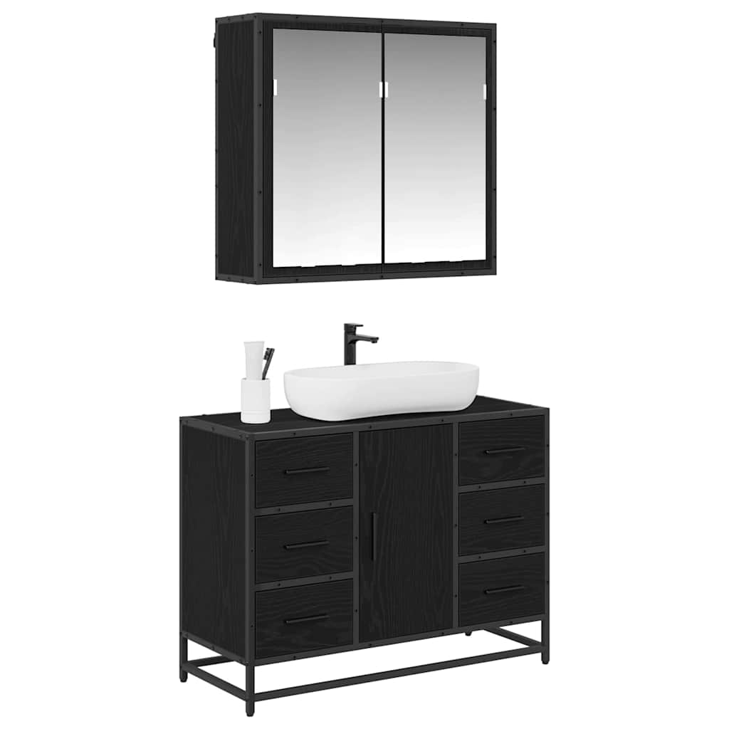 Badeværelsesmøbel sæt med skuffe 2 pcs Sort eg 80 x 33 x 60 cm