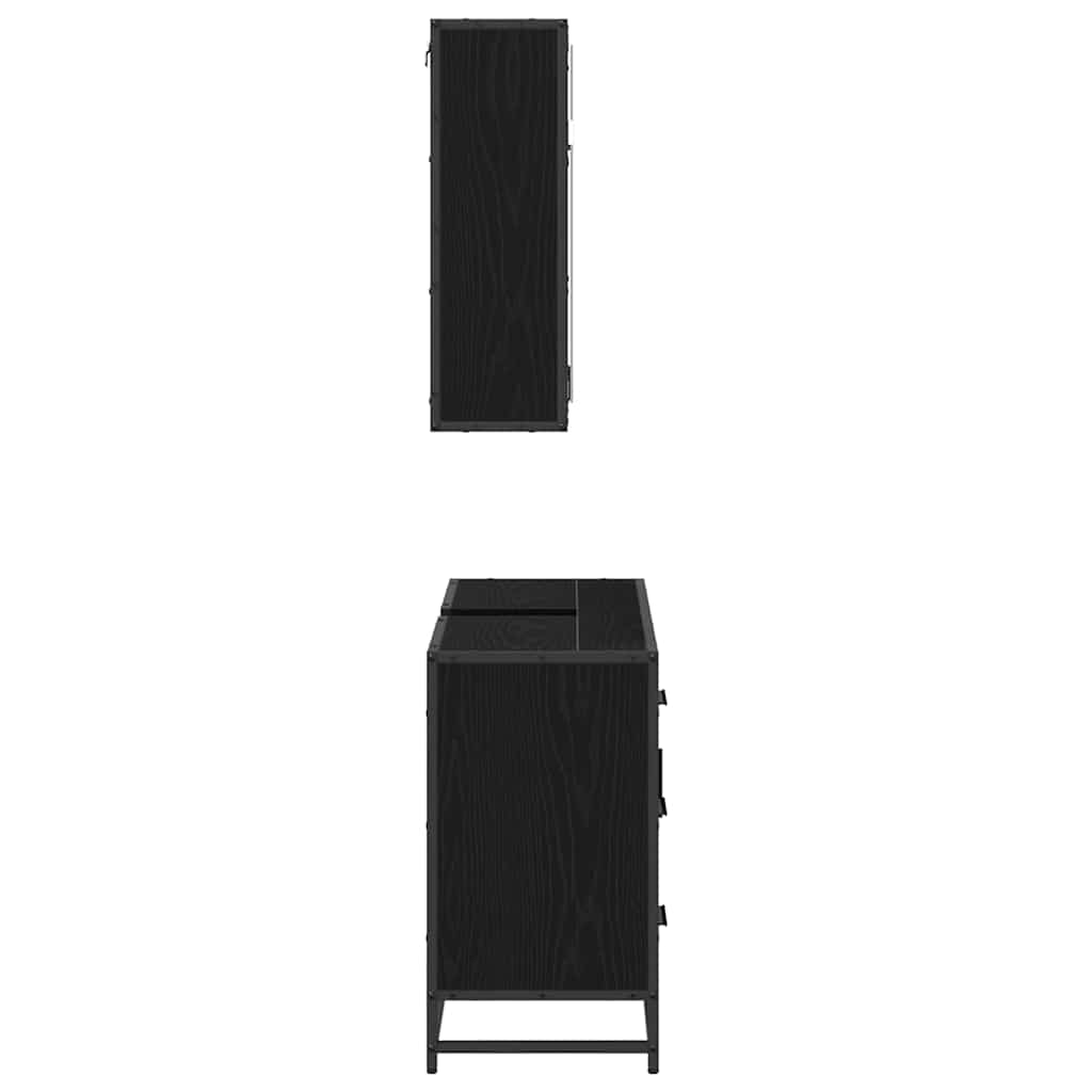 Badeværelsesmøbel sæt med skuffe 2 pcs Sort eg 80 x 33 x 60 cm