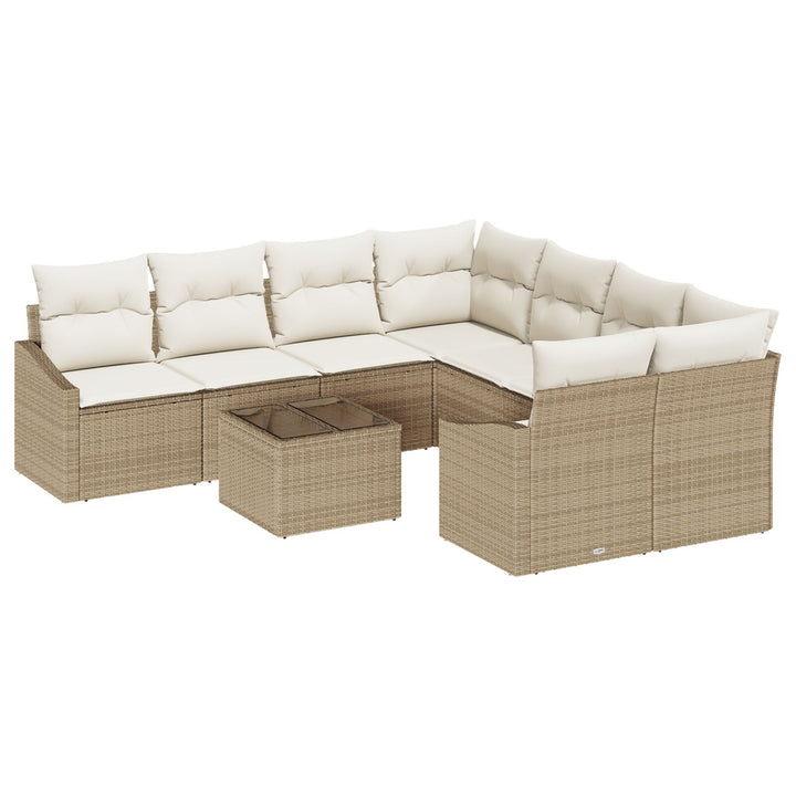 Havensofa Sæt 9 dele Beige og Brun Rattan og Polyester