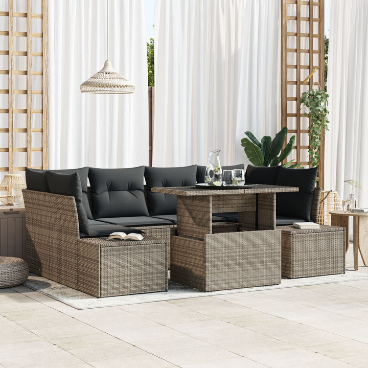 Have Sofa Sæt 7 Stk Grå Rattan og Polyester Have Sofa Sæt