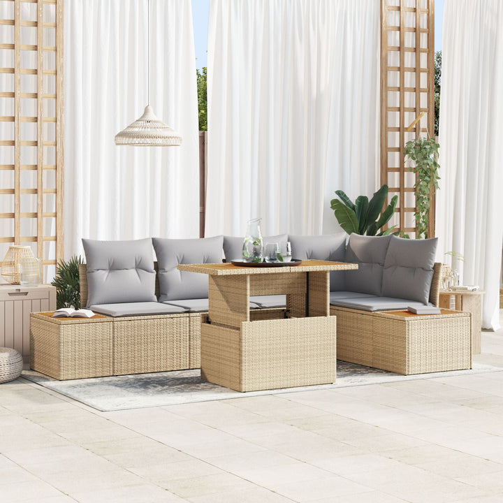 Have Sofa Sæt 6 dele Beige Rattan, Polyester, Stål