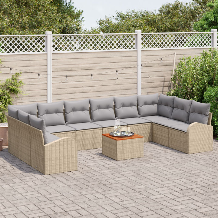 11 Delt Have Sofa Sæt med Puder Beige Poly Rattan Akacia