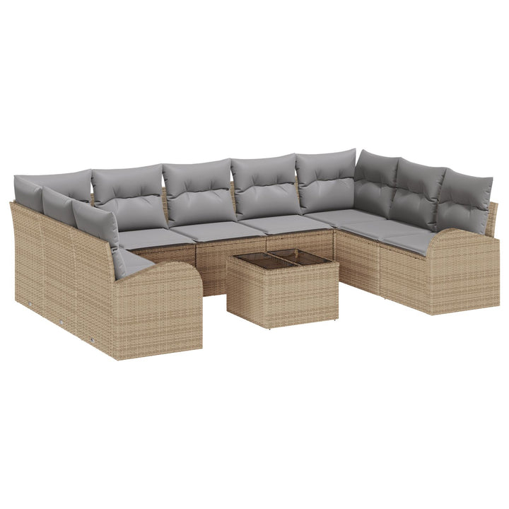 10 Deler Have Sofa Sæt med Hynder Sort Poly Rattan