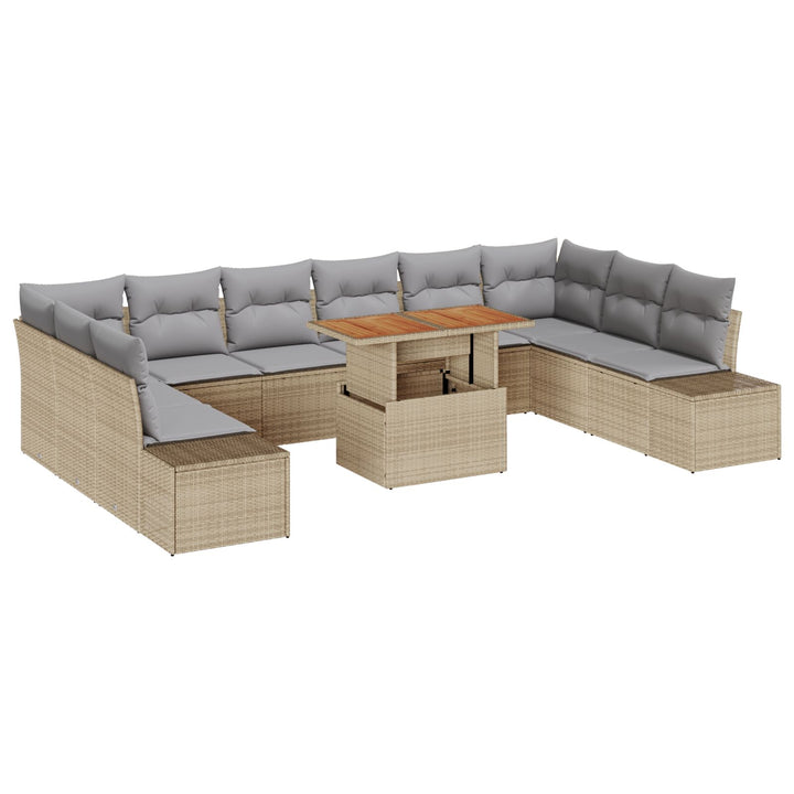 11-piece Havemøbel Sæt med Hynder Beige Poly Rattan