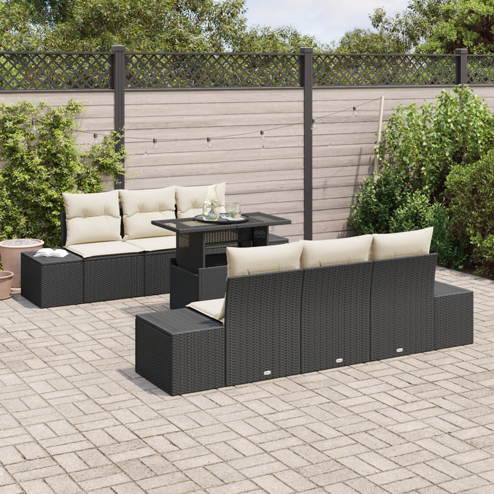 Have Sofa Sæt Sæt af 7 Sort Rattan Peddig Have Sofa Sæt