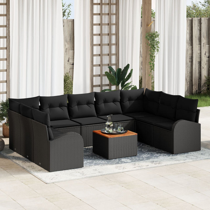 10-delt havesofa sæt med puder Sort Poly Rattan Akacia