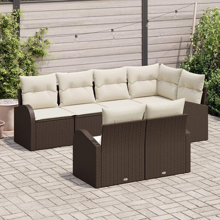 Havemøbel sæt 7-del Brun og creme Poly rattan, Polyester, Stål