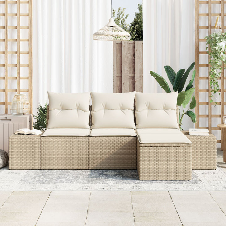 Have Sofa Sæt 4 Delte Beige og Creme Rattan, Polyester Puder