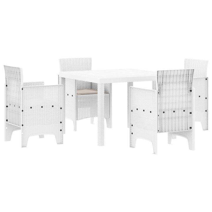 5 Deles Have Spisebord Sæt med Puder Hvid Poly Rattan