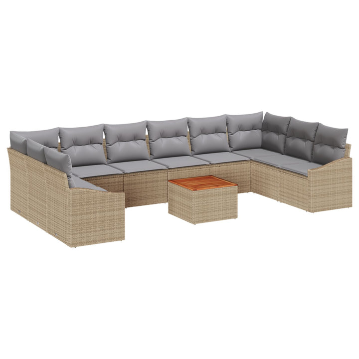 11 Stykke Havemøbel Sofa Sæt med Puder Beige Poly Rattan Akacie