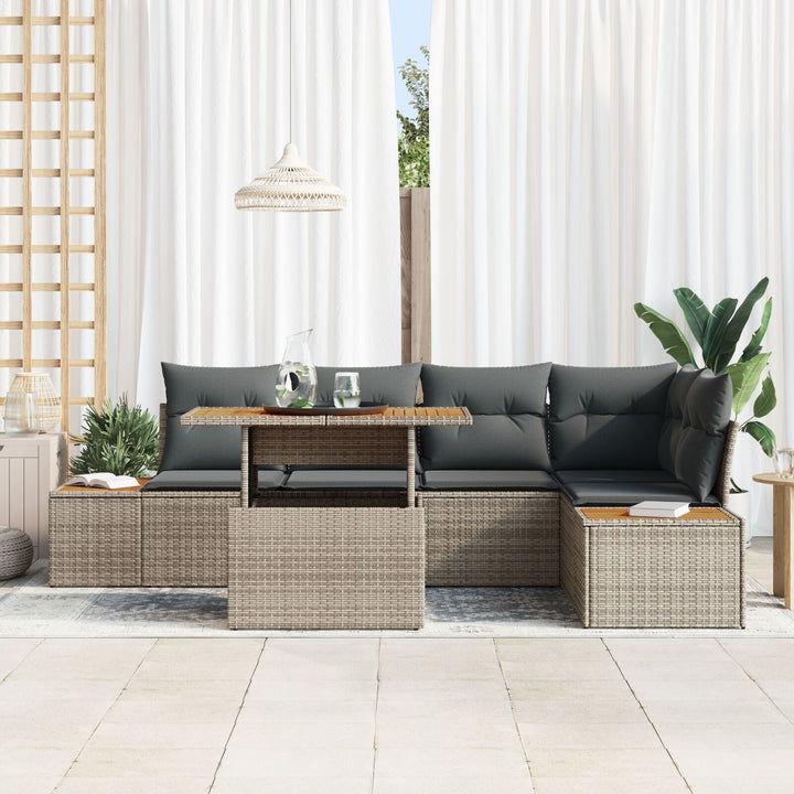 Have Sofa Sæt 6 Delt Grå Poly Rattan Have Spisesæt Rektangulær