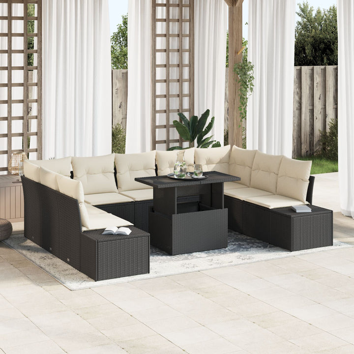 Have Sofa Sæt 10 dele Sort, Beige Poly Rattan, Stof Have Sofa Sæt