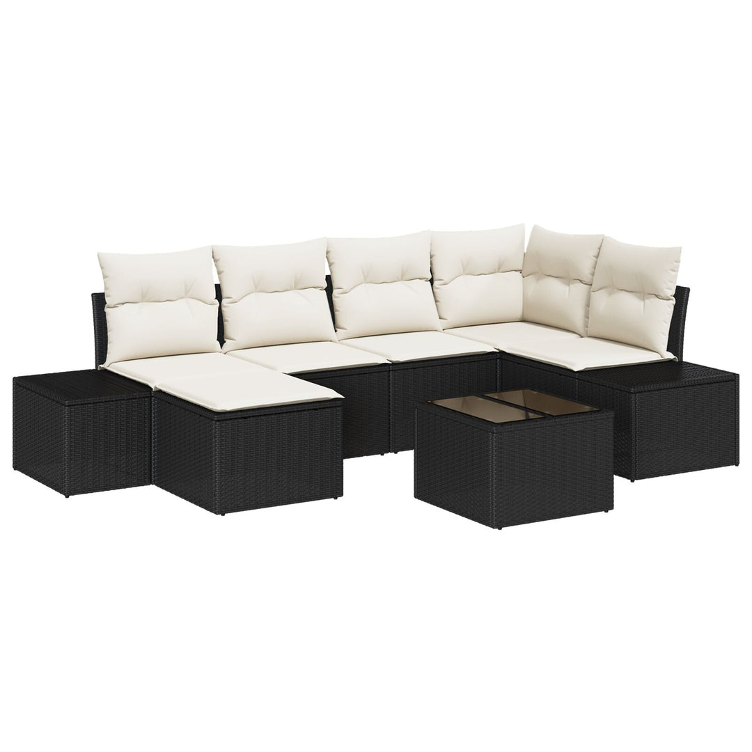Have Sofa Sæt 7 dele Sort og creme Rattan, polyester Have Sofa