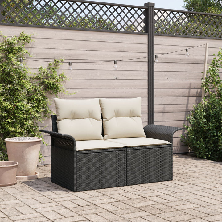 2-personers havensofa med puder sort poly rattan