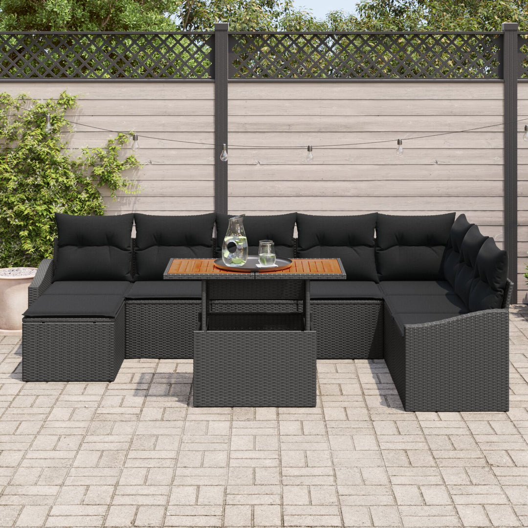 9-delt have sofa sæt med puder sort poly rattan