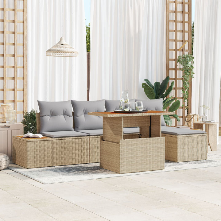 Havemøbel Sæt Sæt af 6 Beige, Grå Rattan, Polyester Havemøbelsæt