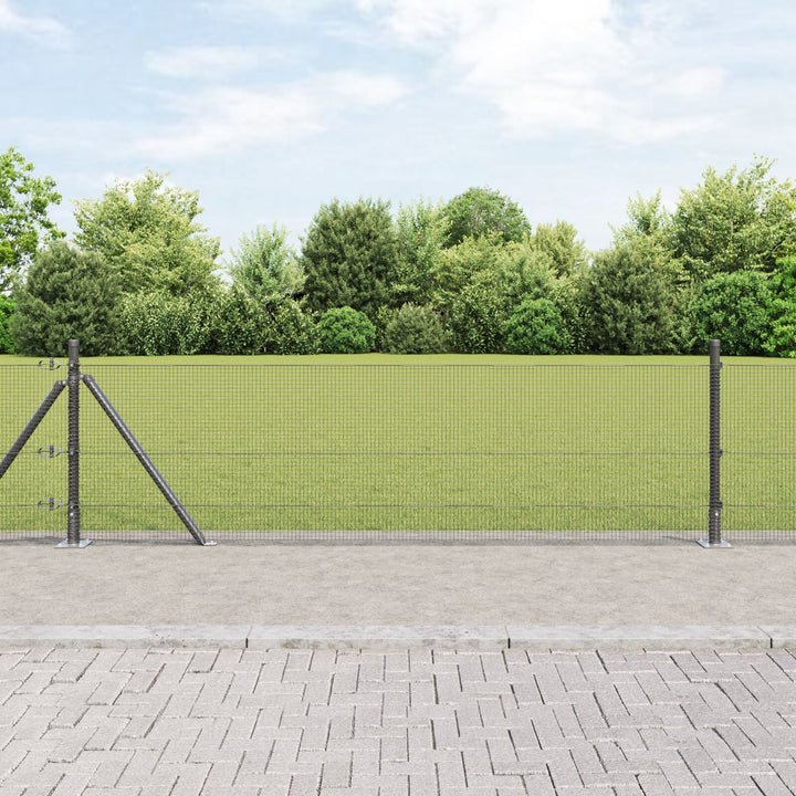 Svejsede Trådgærder med 13 Flanged Stolper Grå 0.6x25 m Stål