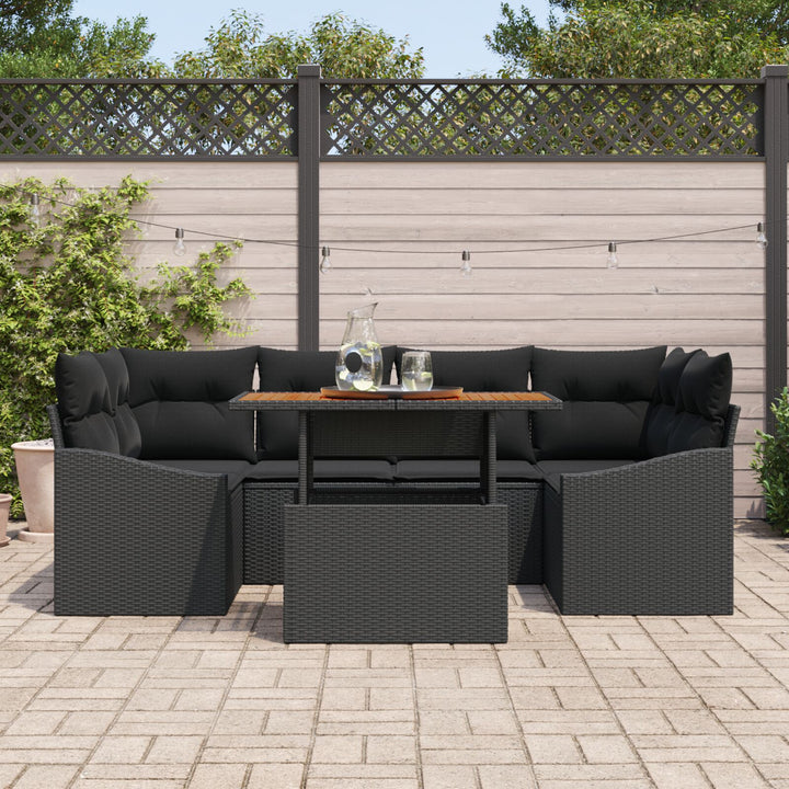 Have sofa sæt Sæt med 7 Sort Pulverlakeret stål og rattan