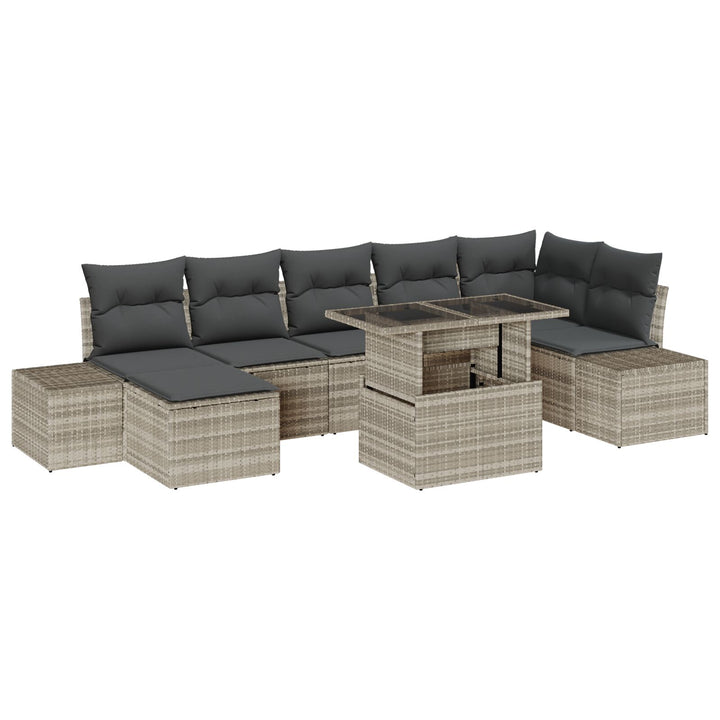 Have Sofa Sæt Sæt af 8 Grå Rattan og stof Havehjørnesofa