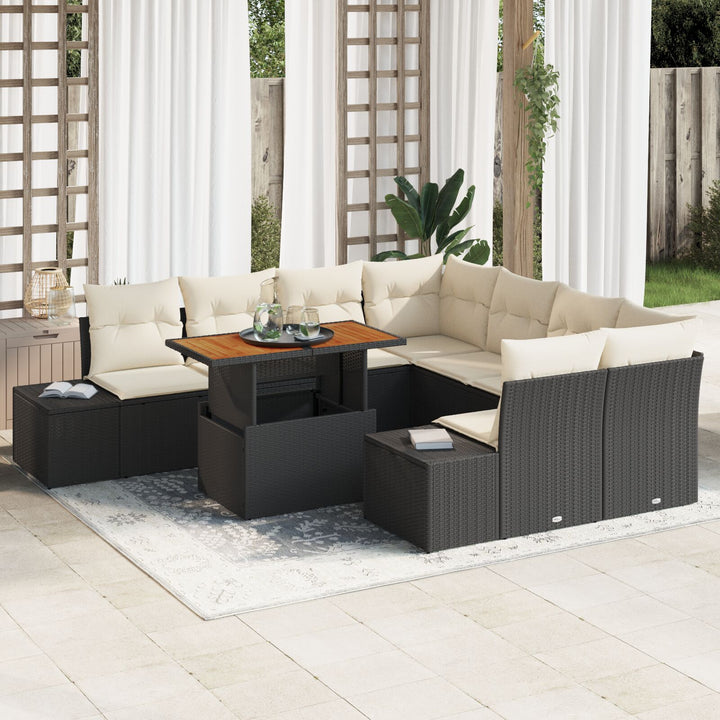 Have Sofa Sæt 9 stk Sort Rattan Have Sofa Rektangulær Moderne