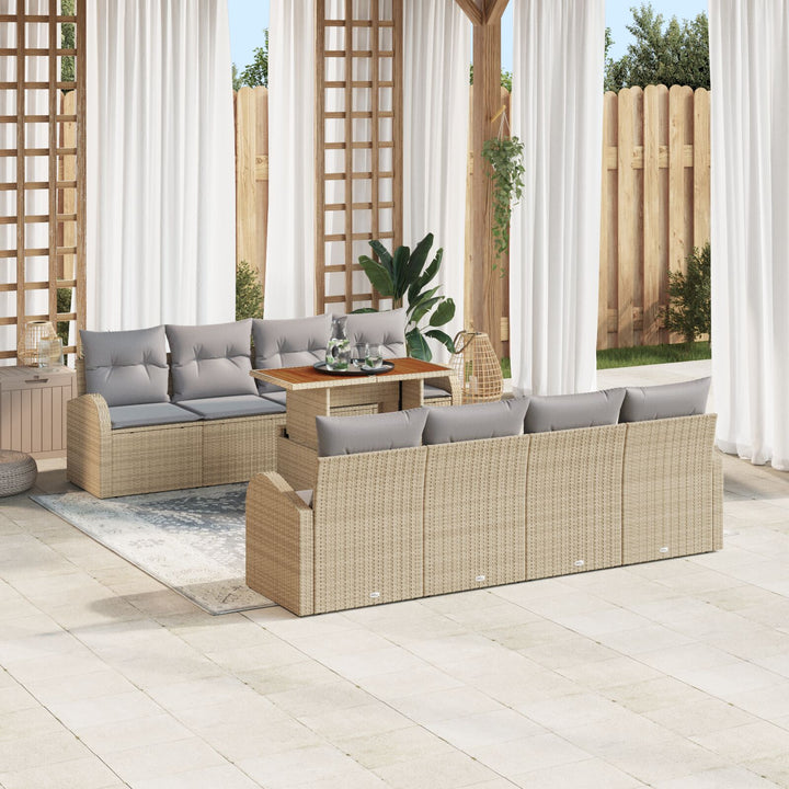 9-delt havemøbelsæt med puder Beige Polyrattan Akacia