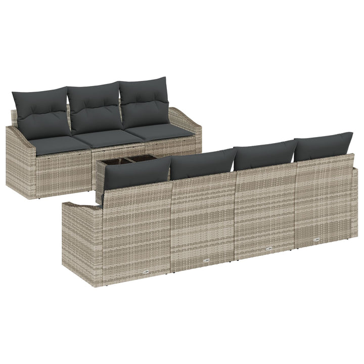 havesofa sæt 8 dele Beige, Mørkegrå Rattan, Polyester