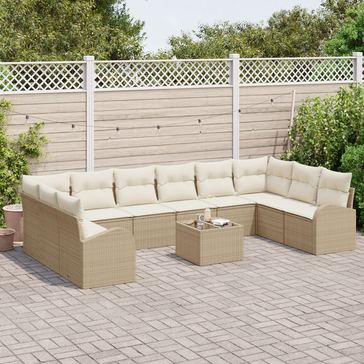 11 Piece Have Sofa Sæt med Puder Brown Poly Rattan