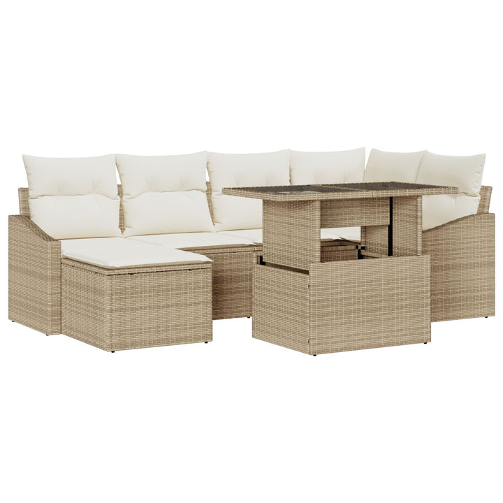 Have Sofa Sæt Sæt med 7 Beige Rattan, Polyester Have Sofa Sæt