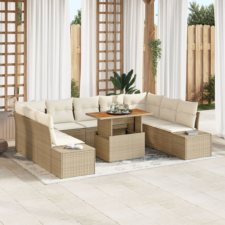 Havemøbel Sæt 10 dele Beige, Lys Brun Rattan, Polyester, Stål