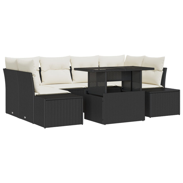 Have Sofa Sæt 7 Delt Sort og Creme Poly Rattan, Stål, Stof