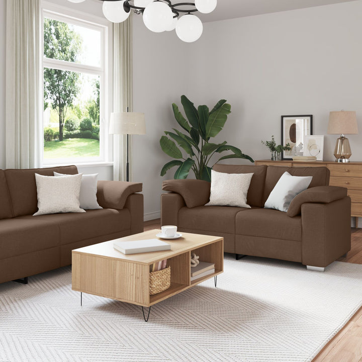 2 Personers Sofa Sæt med Puder Brun Stof