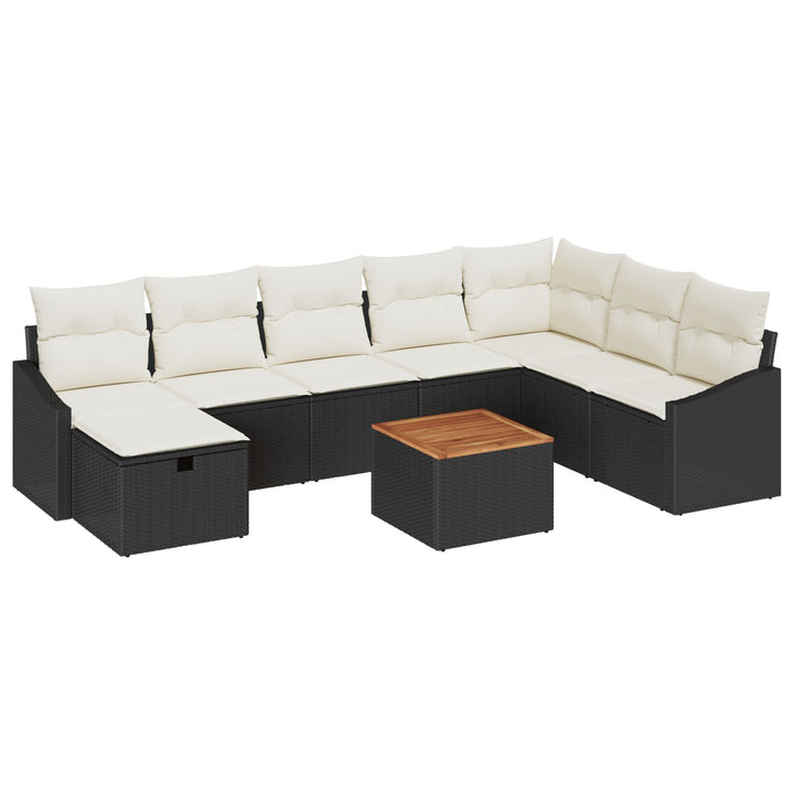Havemøbel Sæt 9-delt Sort og Creme Rattan, Polyester, Metal