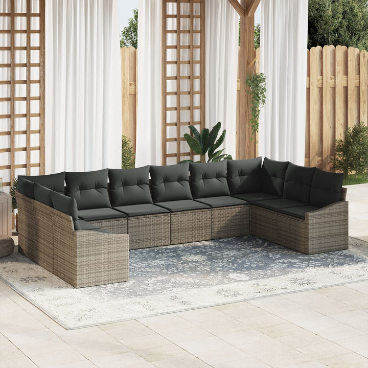10 Stykker Have Sofa Sæt med Hynder Grå Poly Rattan