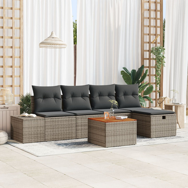 Havemøbel Sæt Sæt af 6 Grå Rattan Udendørs Sofa Rektangulær