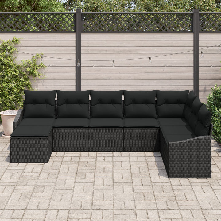 Havensofa Sæt Sæt med 8 Sort Poly rattan, Stål, Stof