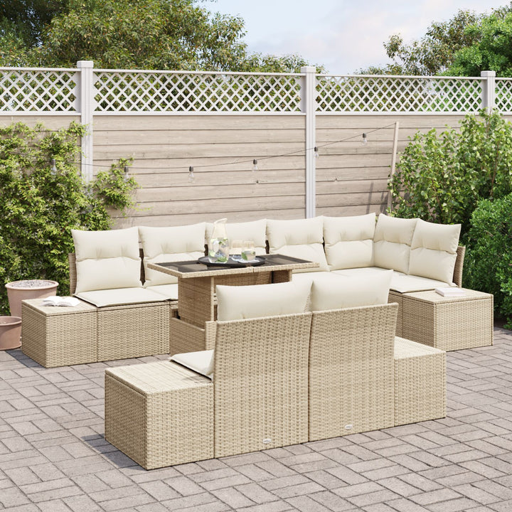 havemøbelsæt Sæt af 9 Beige Rattan, Polyester Havemøbelsæt