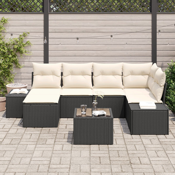 Have Sofa Sæt 7 dele Sort og creme Rattan, polyester Have Sofa
