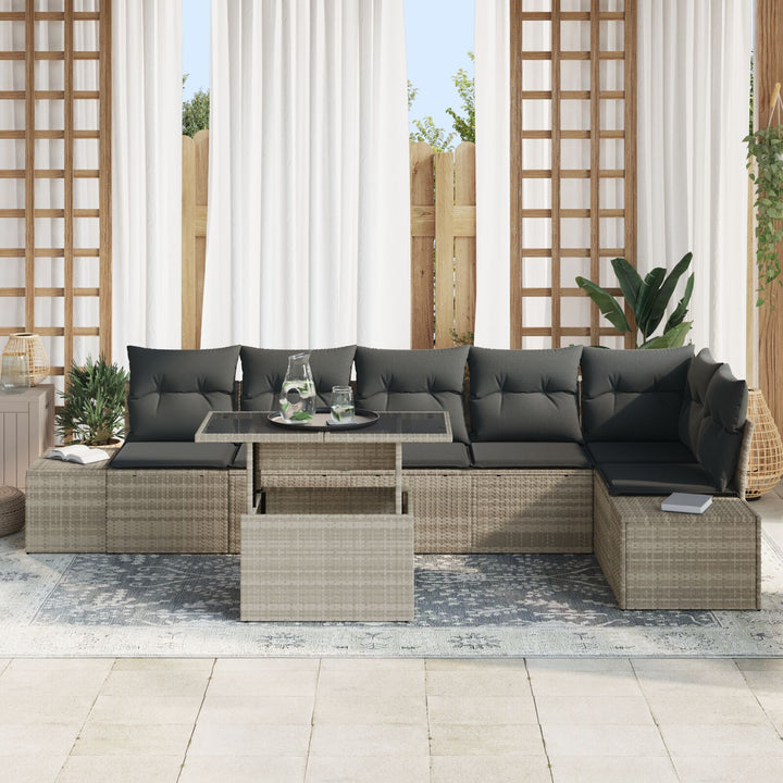 Hav Sofa Sæt 7 Delt Beige Rattan Hav Sofa Sæt Rektangulær