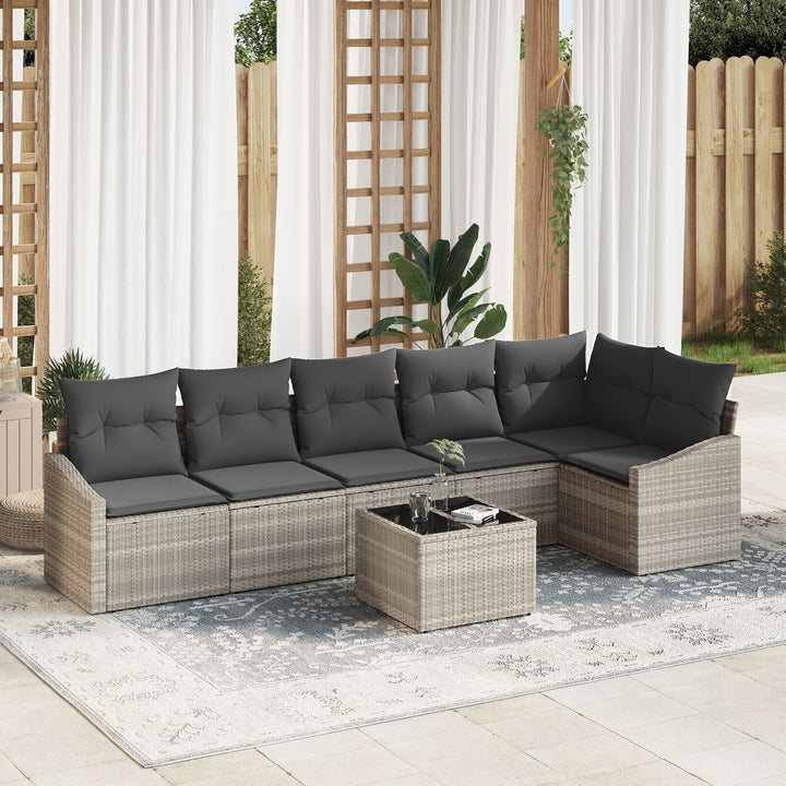 Havesofa sæt 7 dele Beige PE Rattan Udendørs modulsofa