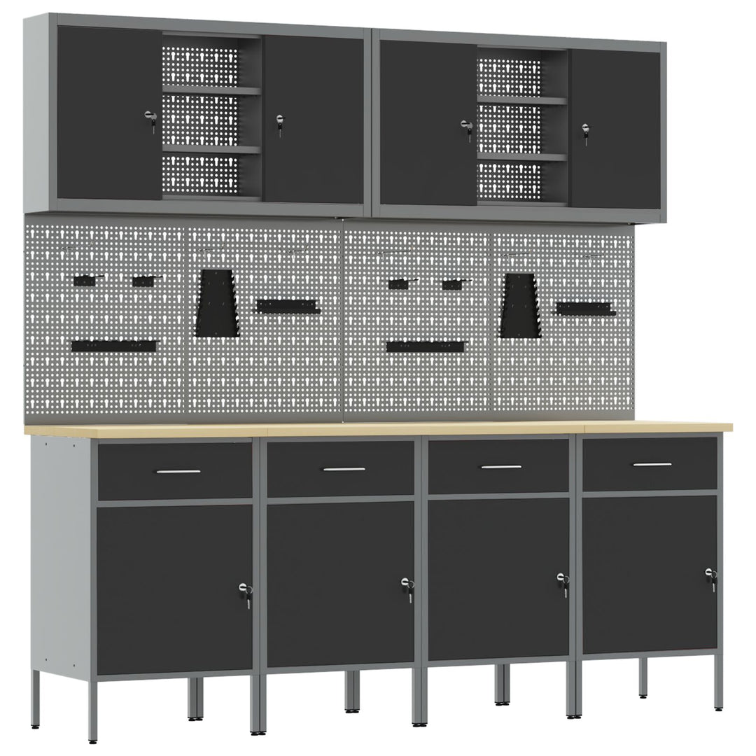 10 Styk Arbejds Skab og Pegboard Sæt Sort MDF og Metal