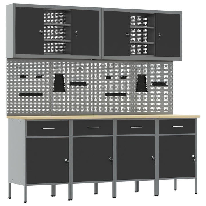 10 Styk Arbejds Skab og Pegboard Sæt Sort MDF og Metal