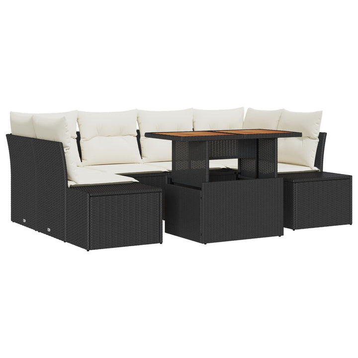 Havemøbel Sæt Sæt af 7 Beige og Sort Rattan, Stof