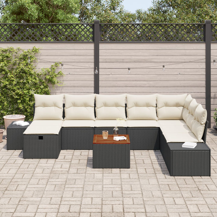 Have Sofa Sæt 9 dele Sort Rattan Hjørnesofa til Haven
