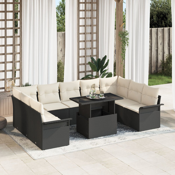 10 Stykke Have Sofa Sæt med Puder Sort Polyrattan