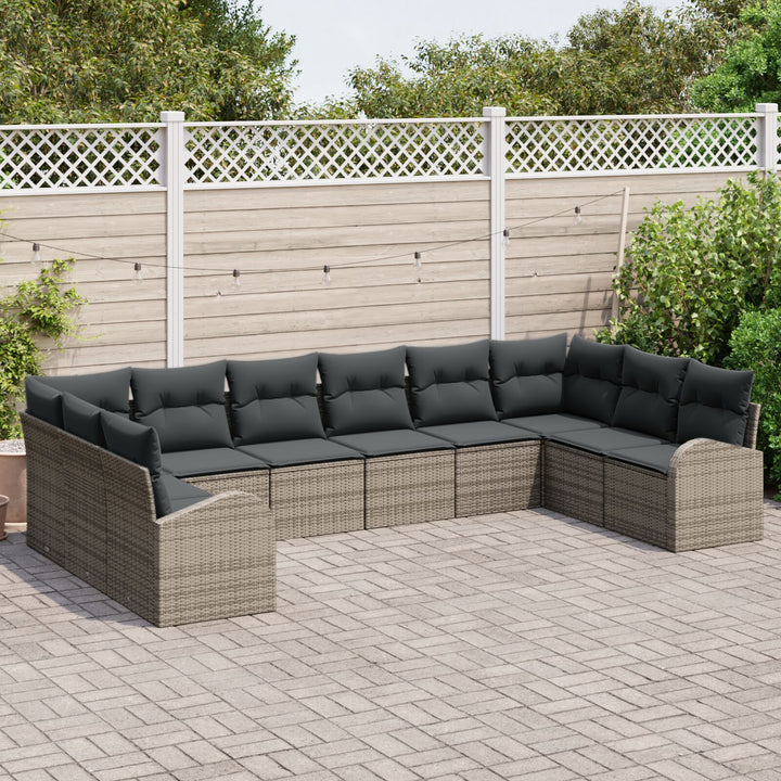10-delers havemøbelsofa sæt med puder grå poly rattan