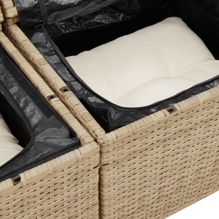 Have Sofa Sæt Sæt med 7 Beige Rattan, Polyester Have Sofa Sæt