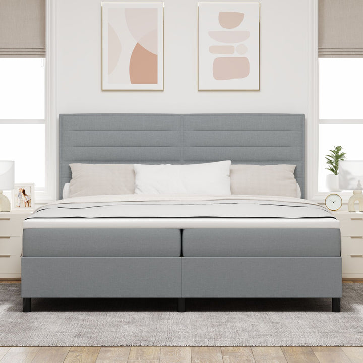 Bokspring Seng med Madras & LED Lys Grå 200x200 cm Stof