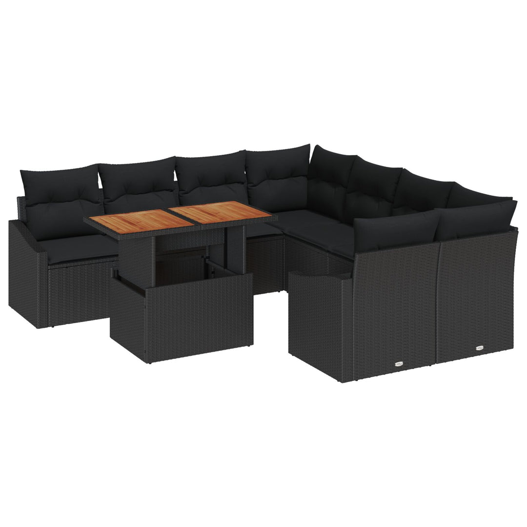 Havnesofa Sæt Sæt af 9 Sort Poly Rattan, Stål Havnesofa